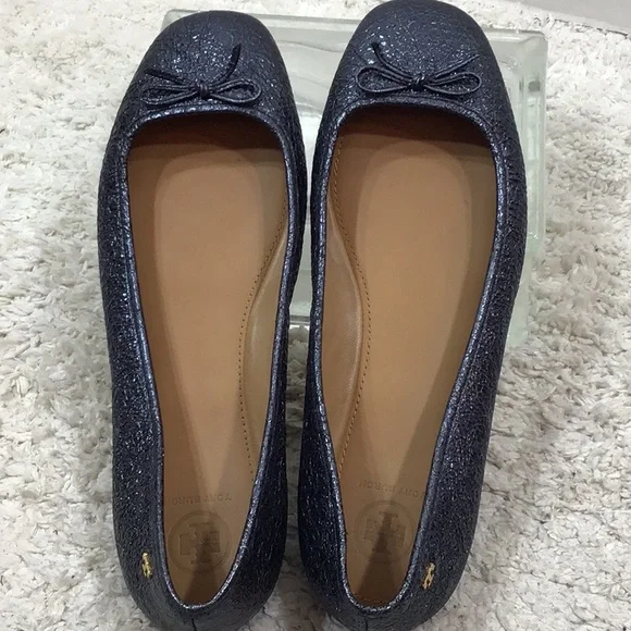 Tory Burch Laila 2 dk gray crinkle leather flats
